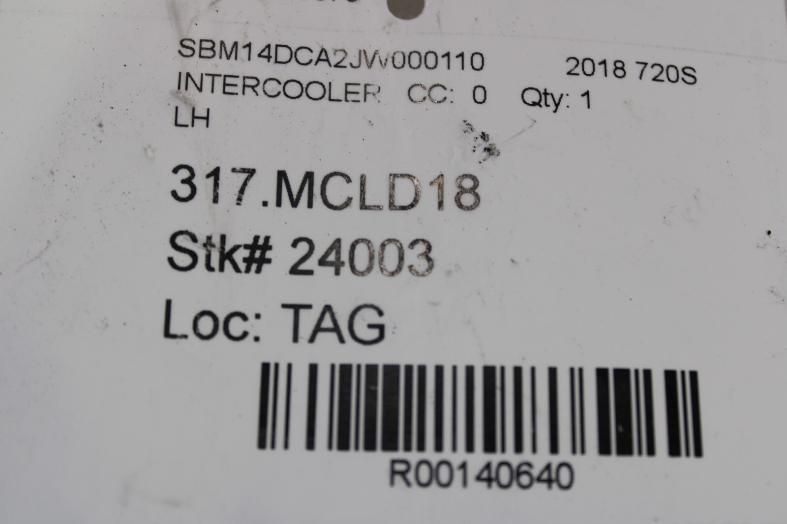 McLaren 720S, LH, Left Intercooler, Fire Dmg, Used