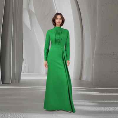 Jersey Tiered Evening Dresses A-line High Collar Bespoke Occasion Gown Dresses