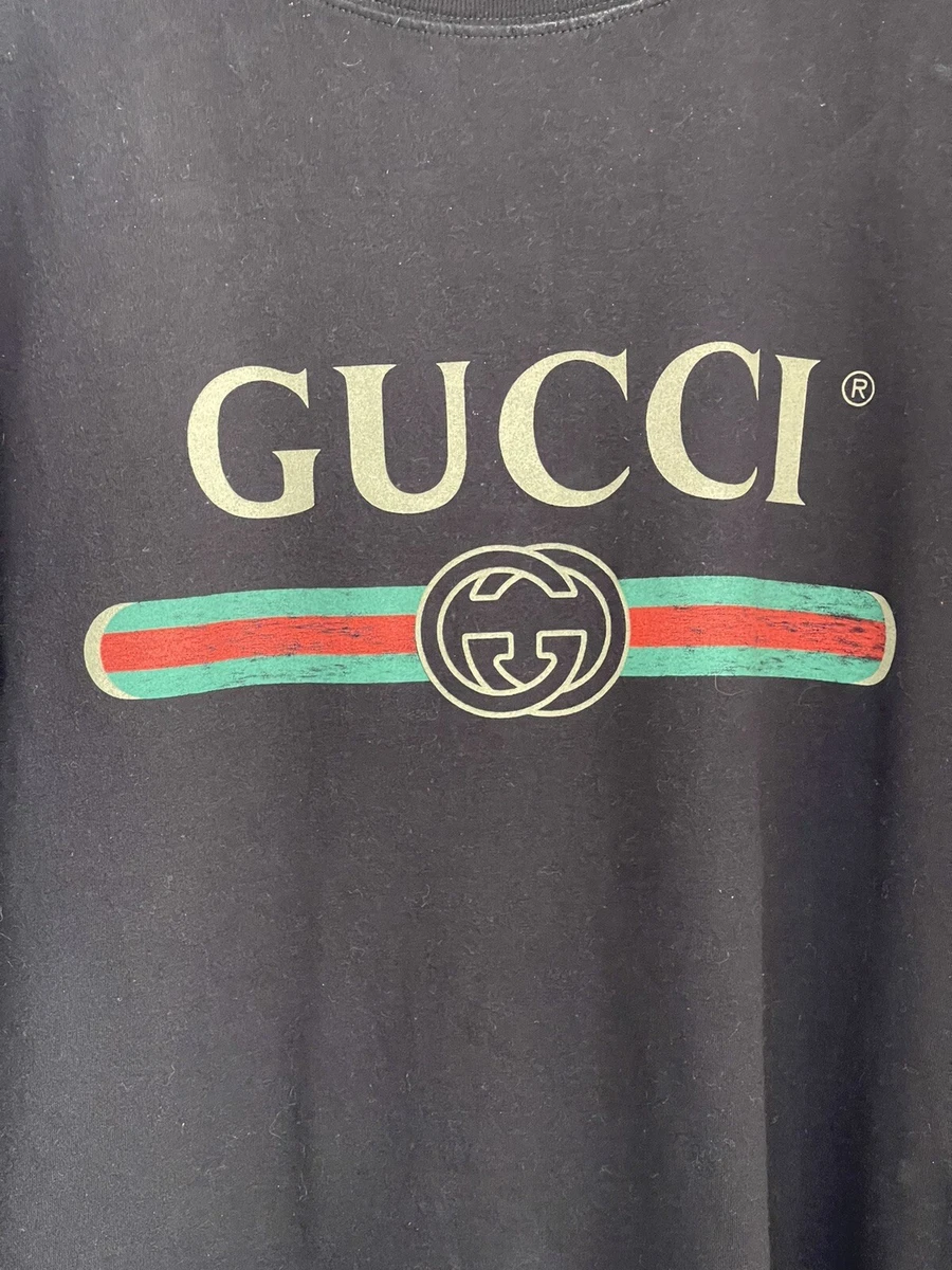 GUCCI Distressed Processing Logo Print T-shirt Black Size S Italy 100%  Authentic