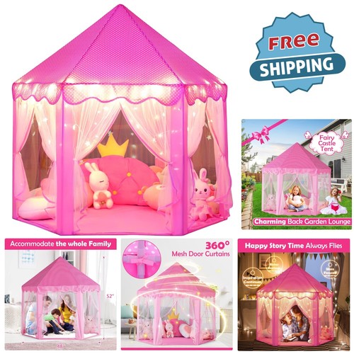 Princess Castle Tent Polyester 48" Indoor Playhouse with Lights for Kids