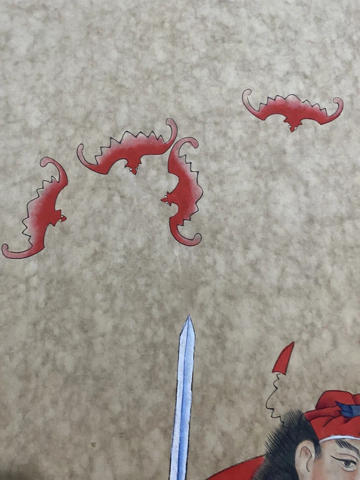 Pintura a mano de pergamino chino vintage de 71 pulgadas "Zhong Kui" papel de arroz marcas Wu Daozi Foto 3 de 4