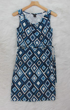 Ann Taylor Dress Womens Petite XXSP Blue White Cowl Neck Sleeveless Sheath #65