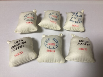 (  10,20/VKE) Jute-Säcke Set),m. Druck (Sugar,Flour,Coffee,Corn,Potato,SoyBeans)