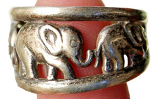 ELEPHANTS Ring Jewelry ANIMAL Artisan Sterling Silver Thailand Ring i93904