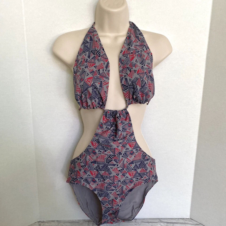 NWT Rachel Pally Alek Sexy Cut Out Monokini Swimsuit SZ L Cement Maze - Image 2 of 4