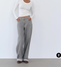 ZARA Jeans Women  s 4/W26 TRF High Rise Cuffed Wide Leg Denim Grey New 6689/023