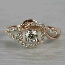 Real Moissanite 3Ct Round Cut Halo Women's Engagement Ring 14K Rose Gold Plated