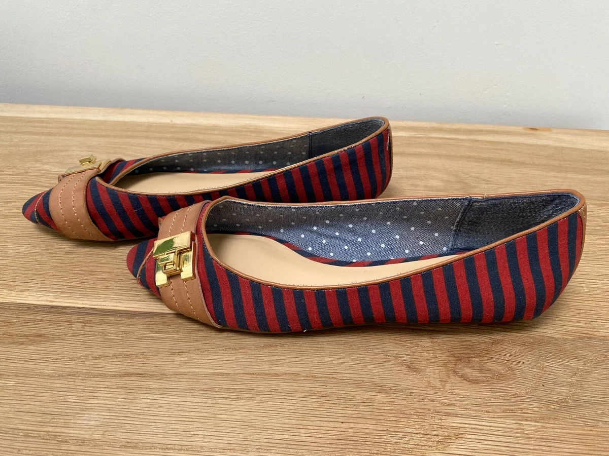 aktivering Forfærde peber Tommy Hilfiger Ladies Red Blue Tan Peep Toe Ballet Pumps Flats Shoes UK 7 |  eBay