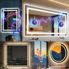 LUVODI LED Bathroom Mirror Dual Lights Bluetooth Speaker Music HD Makeup Mirror