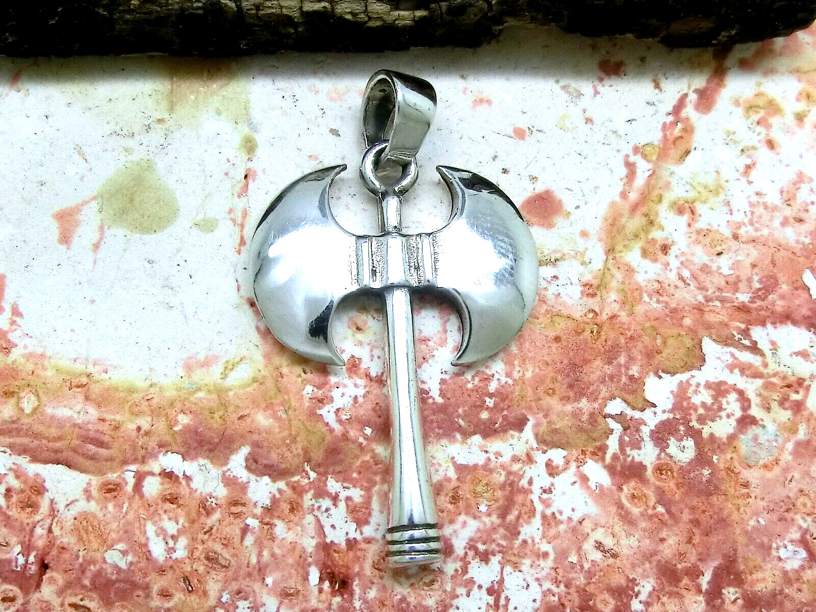 Hacha Doble Colgante 925 Plata de Ley Macizo Hacha de Batalla Vikingo Celta