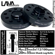 4pc 25mm Thick 5x112 5x100 57.1mm C.b Wheel Spacer 14x1.5 Bolt Fit Volkswagen