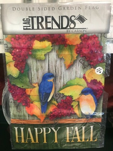 Happy Fall Garden Flag Birds Leaves 12.5" x 18" Vivid Colors Flag Trends Carson - 第 1/6 張圖片