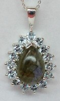Edler 5,4 Carat Labradorit AnhäNger 925 Silber Collier Kette Blauotpas Topas
