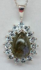 Pendentif En Labradorite De 5,4 Carats En Argent 925 Collier Topaze Bleu
