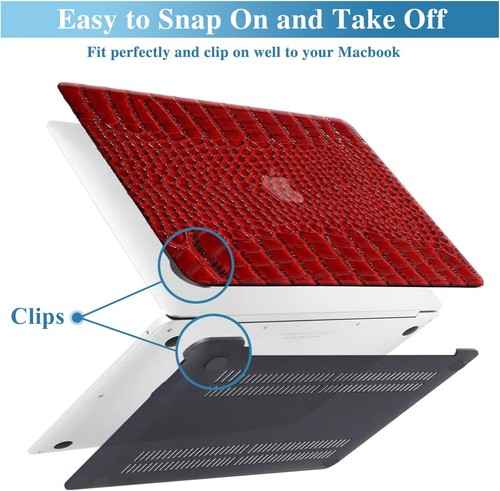 Krokodil Hülle für MacBook Air 13" M4 M3 M2, PU Leder Hartschale, Burgund - Bild 3 von 9
