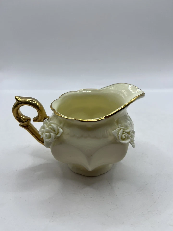 Vintage Cream And Gold Gilded Small Milk Creamer With 3D Applied Roses Floral - Image 4 of 4