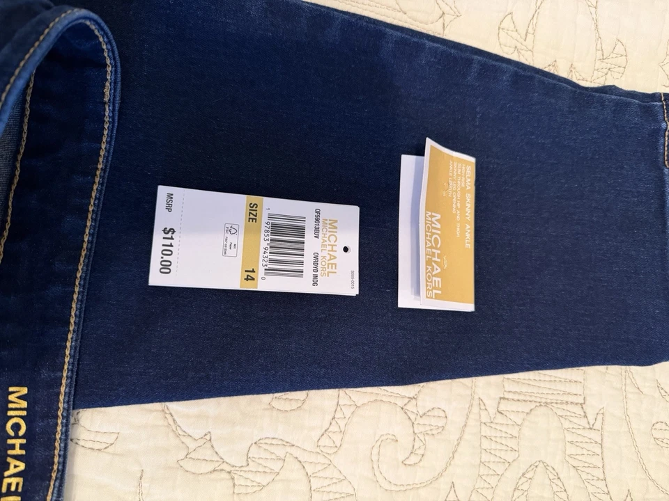 Pantalones de mezclilla ajustados al tobillo talla 14 lavado oscuro MICHAEL KORS Selma tiro alto Foto 4 de 4