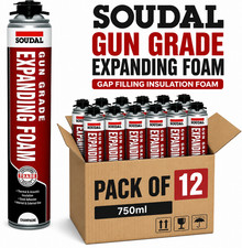 12 x Soudal Gun Grade Expanding Foam 750ml Gap Filling Insulation Foam
