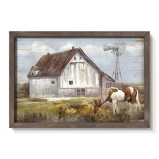 Barn Framed Wall Art Decor Rustic Farmhouse Wooden Picture Country Windmill M...