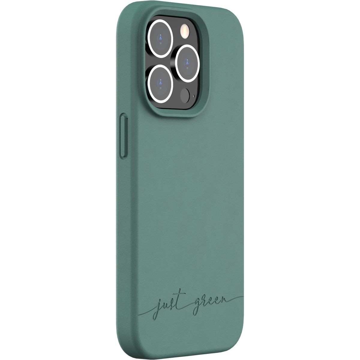 Coque iPhone 14 Pro JUST GREEN vert nuit en matière végétale premium