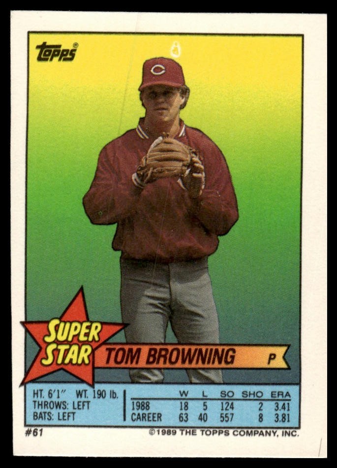 1989 Topps Stickers #61 Tom Browning Super Star Backs