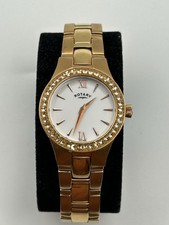 Ladies Rotary Rose Gold watch Crystal Bezel White Dial new battery Working VGC