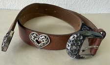 Vintage Brighton Brown Leather Concho Belt Heart L Western Cowgirl Women Medium