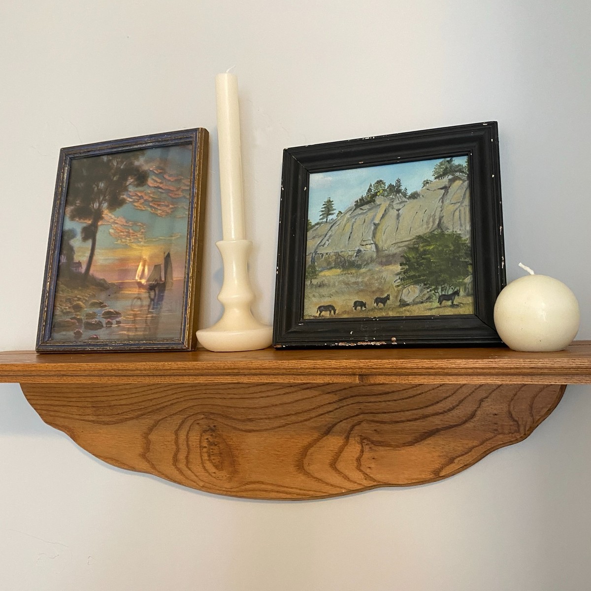 Vintage Solid Wood Wall Shelf Picture Ledge Curved Bottom Rustic