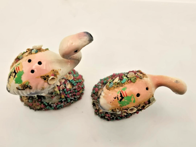 VTG Japan Porcelain Pair Flamingos Salt & Pepper Shakers Confetti