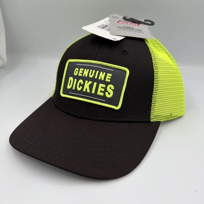 Genuine Dickies Trucker Hat Hi-Vis Cap Patch Black Florescent Green Mesh NWT