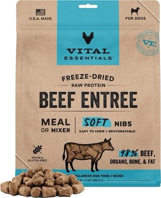 “NEW” 14oz Vital Essentials Freeze Dried Raw SOFT Nibs BEEF Entree