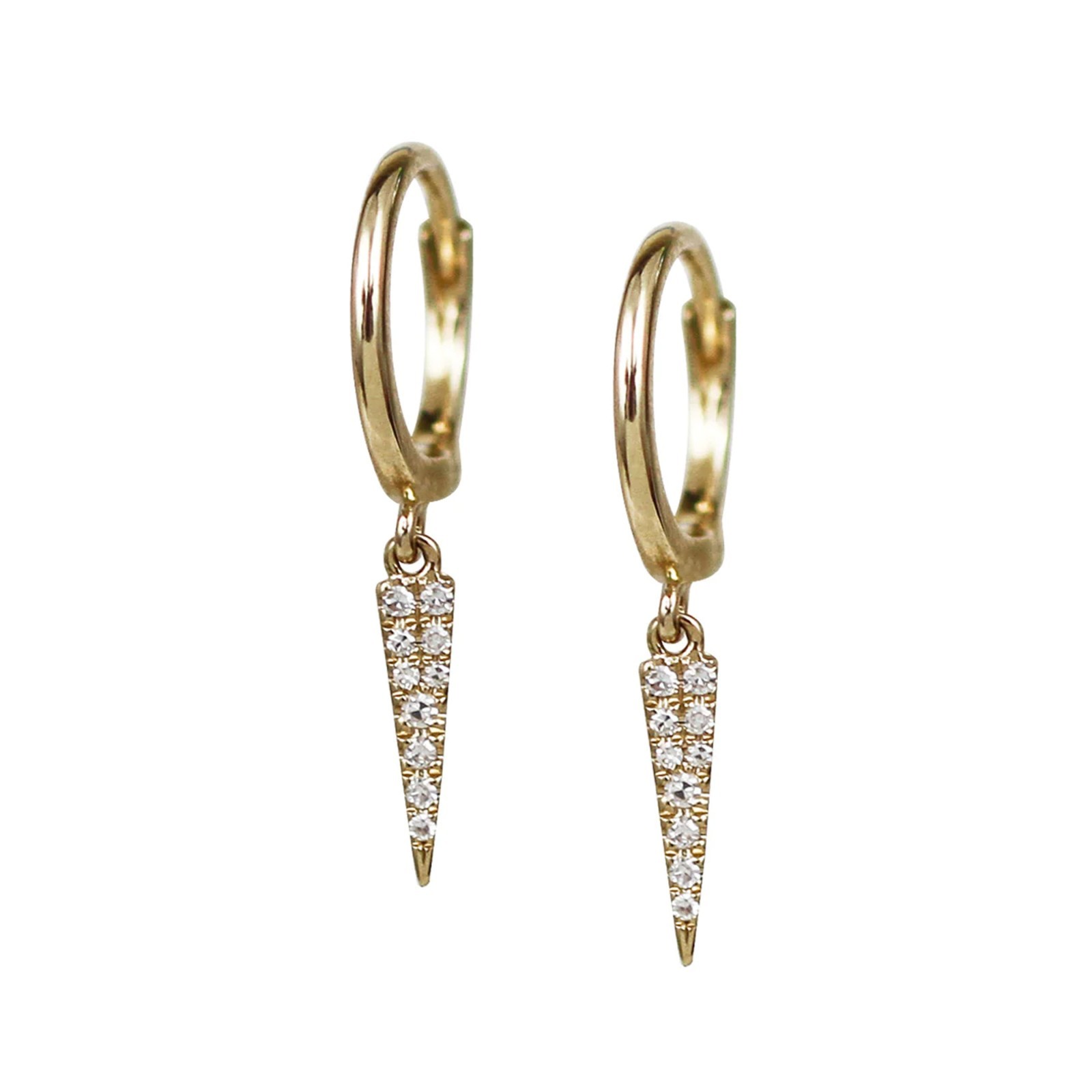 14K Gold Diamond Spike Huggie Hoop Earrings Pave Triangle Dangle Drop Jewelry