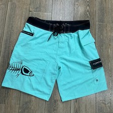 Tormenter Board Shorts Swim Trunks Aqua Blue Fish Skeleton Graphic Mens Size 38