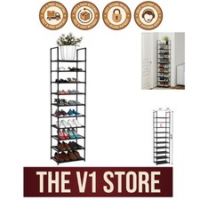 Classic Black 10-Tier Shoe Rack - Holds Up to 25 Pairs, Freestanding  Stylish