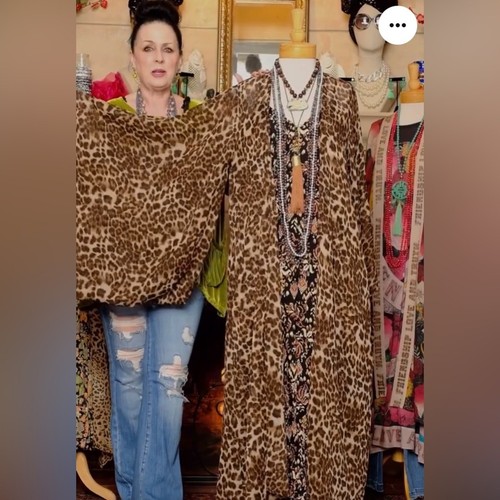 Vintage Animal Print kimono Duster Long Cadigan Jacket Bwown Black - Picture 4 of 8