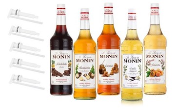 Cafe Probierpaket 5 x 1 L  inkl. 5 Pumpen für Kaffeespezialitäten, Desserts u...