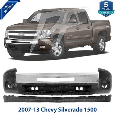 Front Bumper Chrome + Valance & Extnsion & Caps For 2007-13 Chevy Silverado 1500