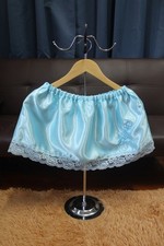  E36 Vintage Style 2XL/ElasticW.24-42" Blue Satin Half Slip Lace Trim Length11"