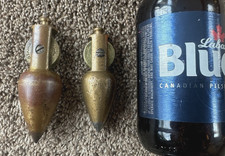 2-Vintage Brass Stanley Rule & level Co. Plumb Bobs with Integrated Reel NR !