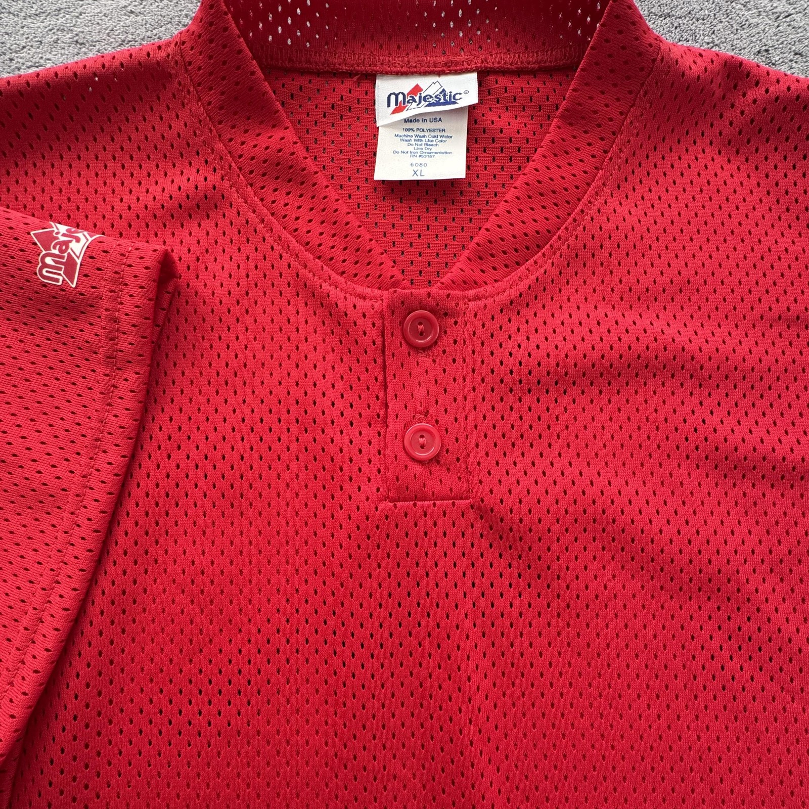 Vintage Majestic Shirt Mens XL Red Mesh Baseball Jersey Pullover Made USA 90s