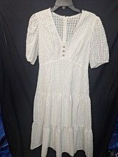 Dreimp White Boho Layer Dress Puffy Sleeves Lined Size 6