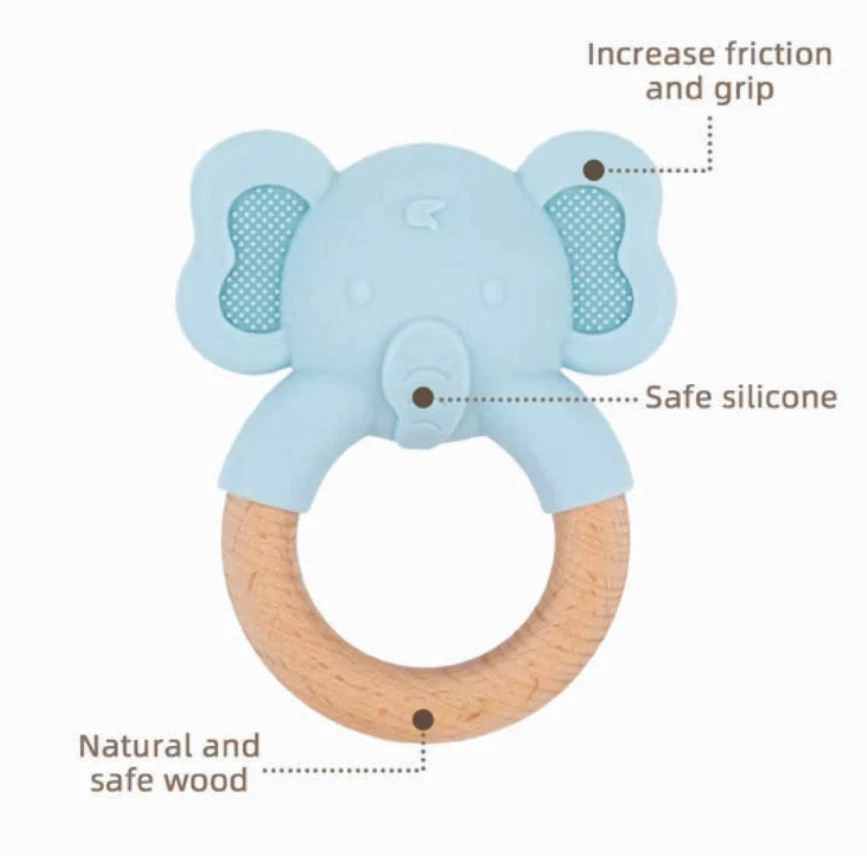 Mordedor de bebé elefante TookyToy | Anillo de dentición de silicona y madera para bebés Foto 4 de 4