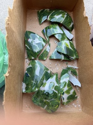 Green Glass Pieces for Craft Design Decor Or Arts Broken Glass Pieces