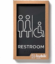 Premium Restroom Signs, ADA Unisex Bathroom Sign, Modern Black Plastic Door Moun
