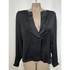 Zara Trafaluc Black V-Neck Long Sleeve Blouse Top Women's SMALL NWT