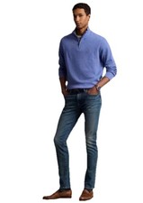 Polo Ralph Lauren Mens Large Light Blue Quarter Zip Sweater Cotton