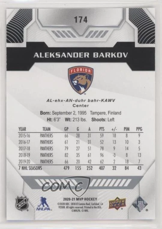 2020-21 Upper Deck MVP Super Script /25 Aleksander Barkov #174 - Image 2 of 2