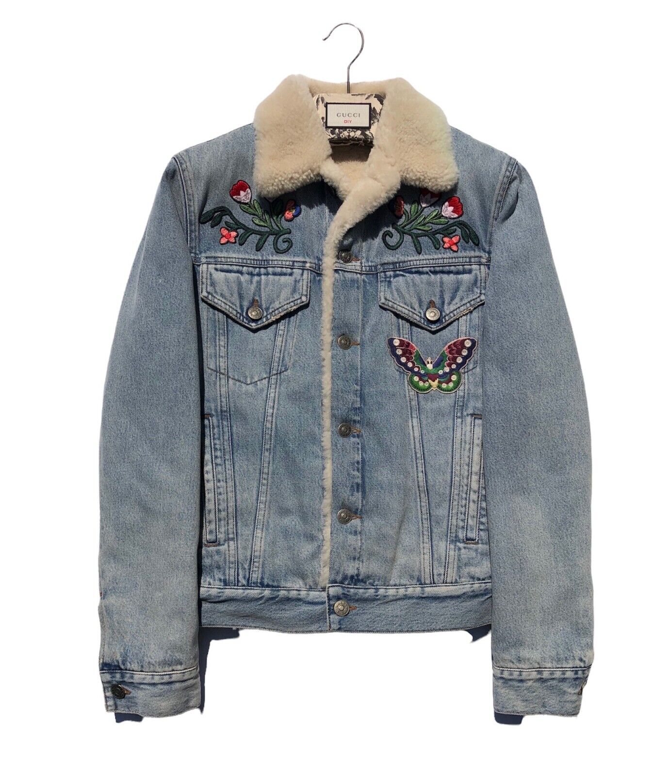 GUCCI Blue Shearling 'L'Aveugle Par Amour' Denim Jacket · VERGLE