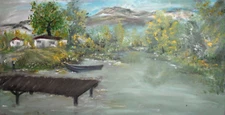 Impressionist river landscape oil painting