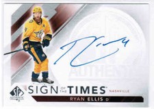 17/18 SP AUTHENTIC UPDATE RYAN ELLIS SIGN OF THE TIMES AUTO NASHVILLE PREDATORS